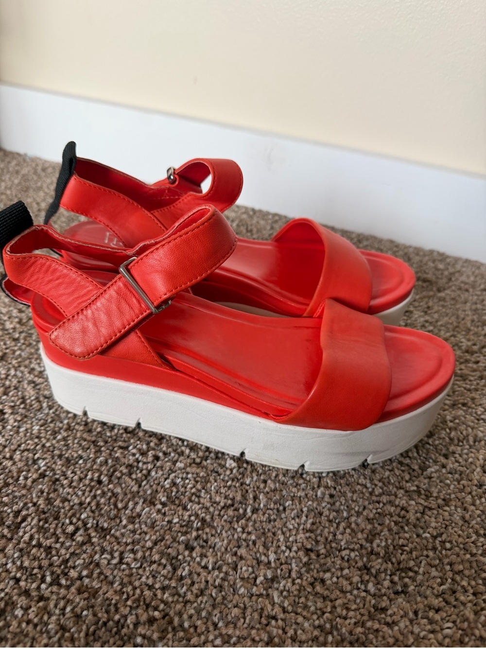 FRANCO SARTO Vanjie Red-Orange Leather Platform Wedge Sandal